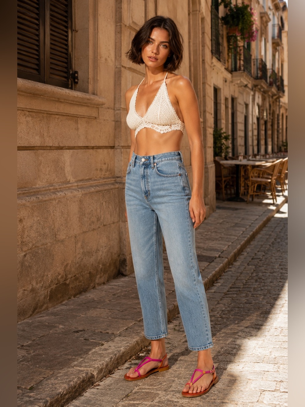 Denim Forum Light Blue Straight Leg Jeans